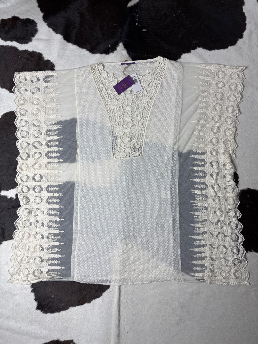 Women's Ivory Crochet Swim Coverup Tunic